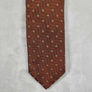 Ermenegildo‎ Zegna Necktie Orange 100% Silk Geometric Dot Pattern Made In Italy